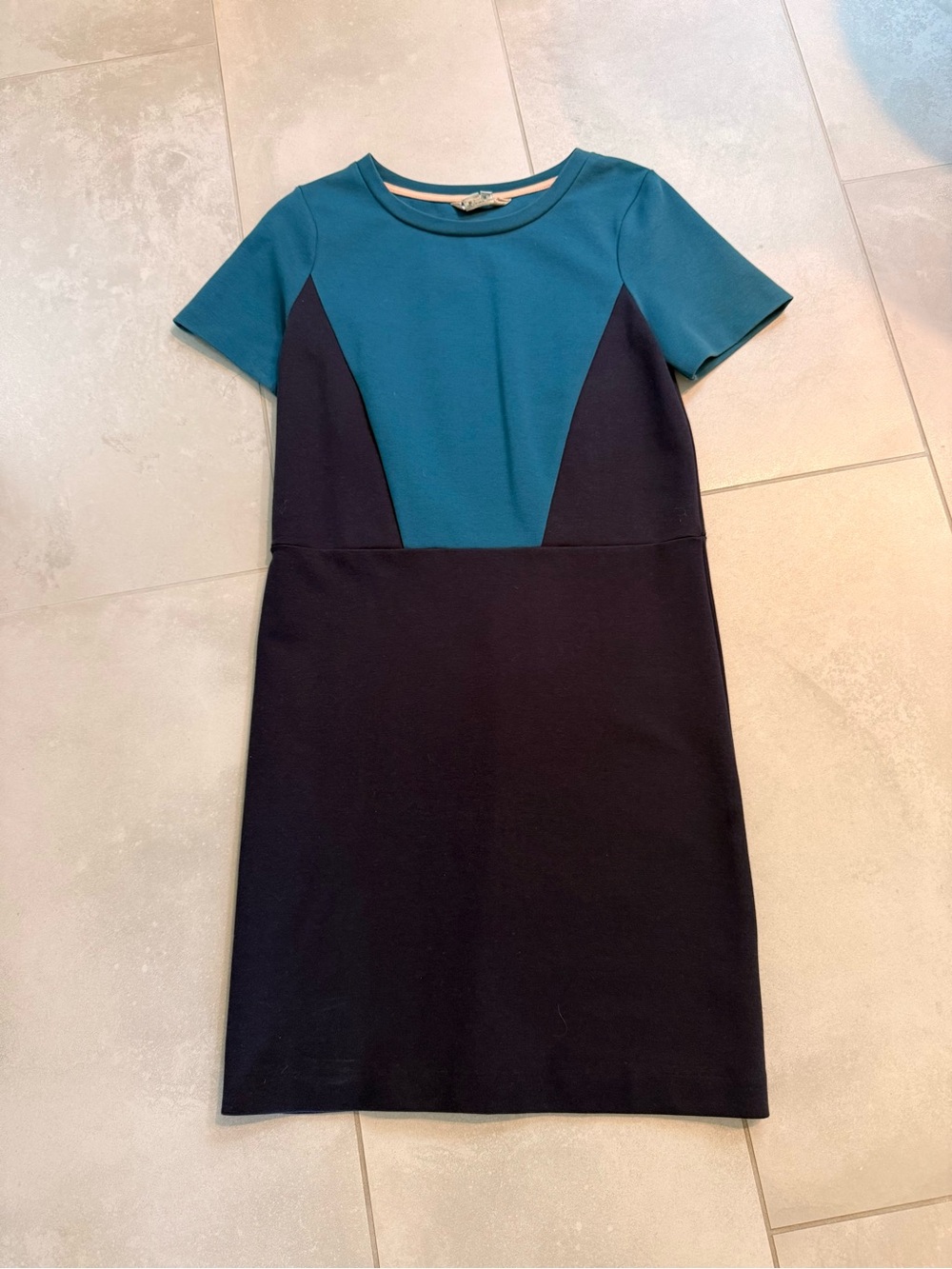 Boden Colorblock Teal and Navy Short Sleeve Sheath Dress